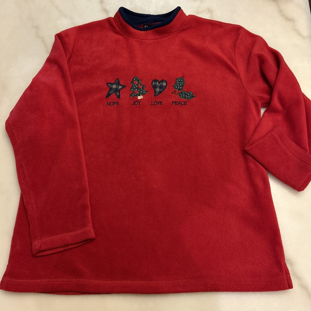 Vntg Croft & Barrow Women Red Fleece Pullover Sweatshirt Country Christmas Sz L